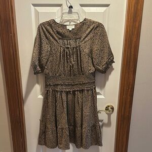 ODDY Brown Ruffled Puff Sleeve Mini Dress